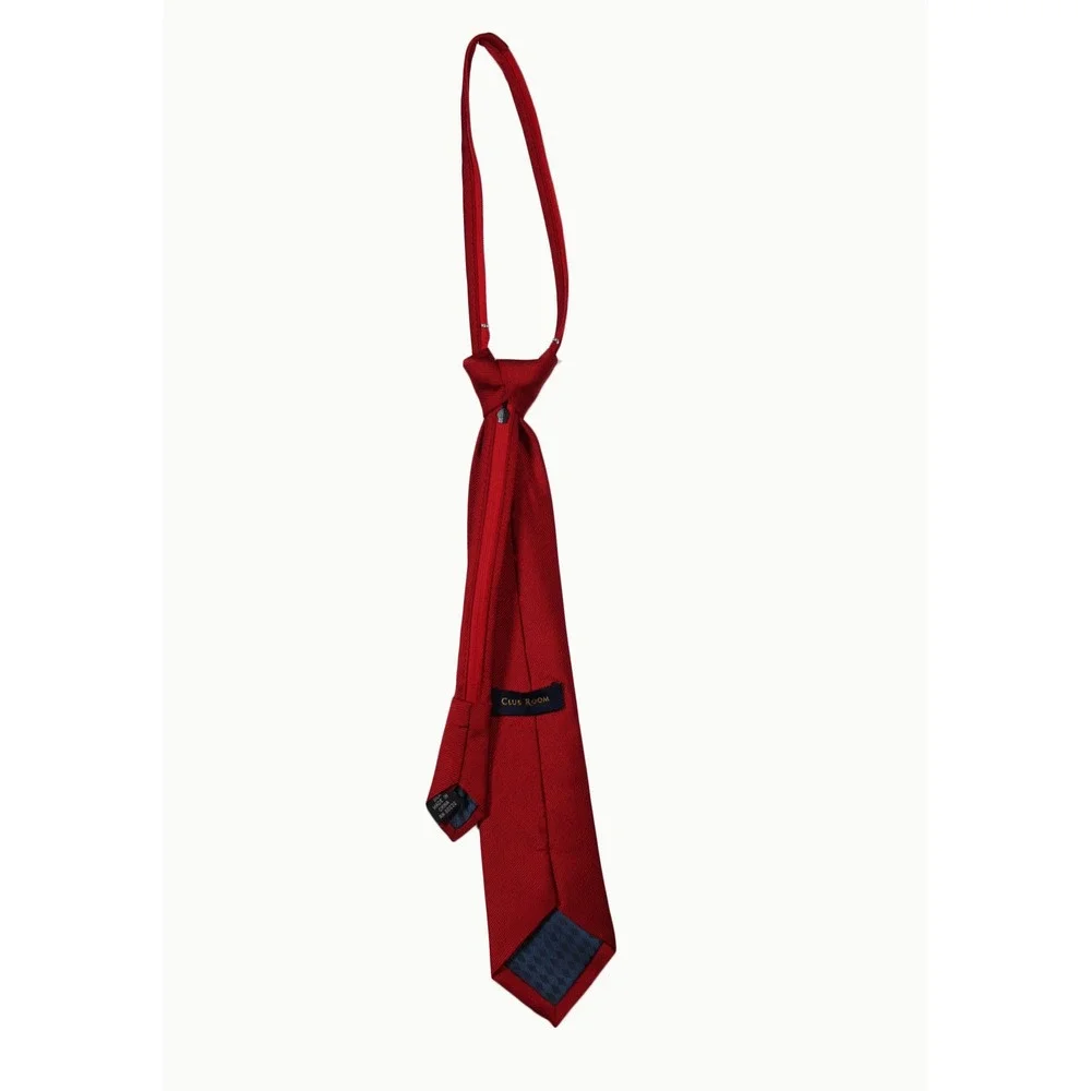 Club Room Boys Red Zipper Tie Solid Textured Formal Wedding Necktie 15 Inch